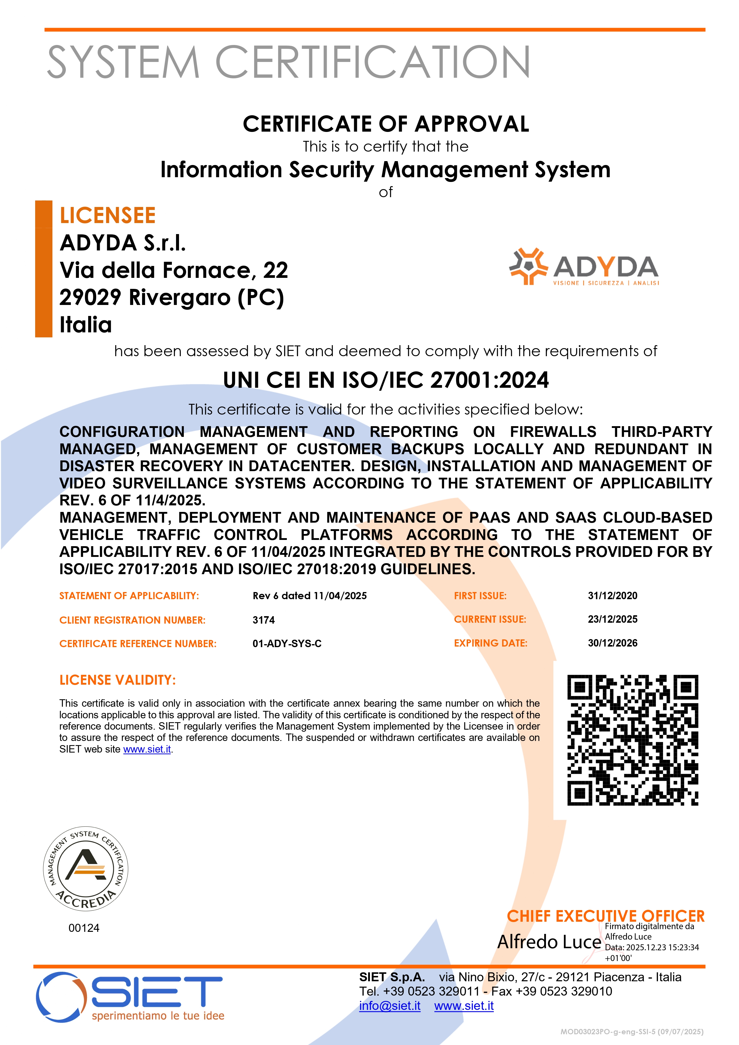 Certificato ISO 27001